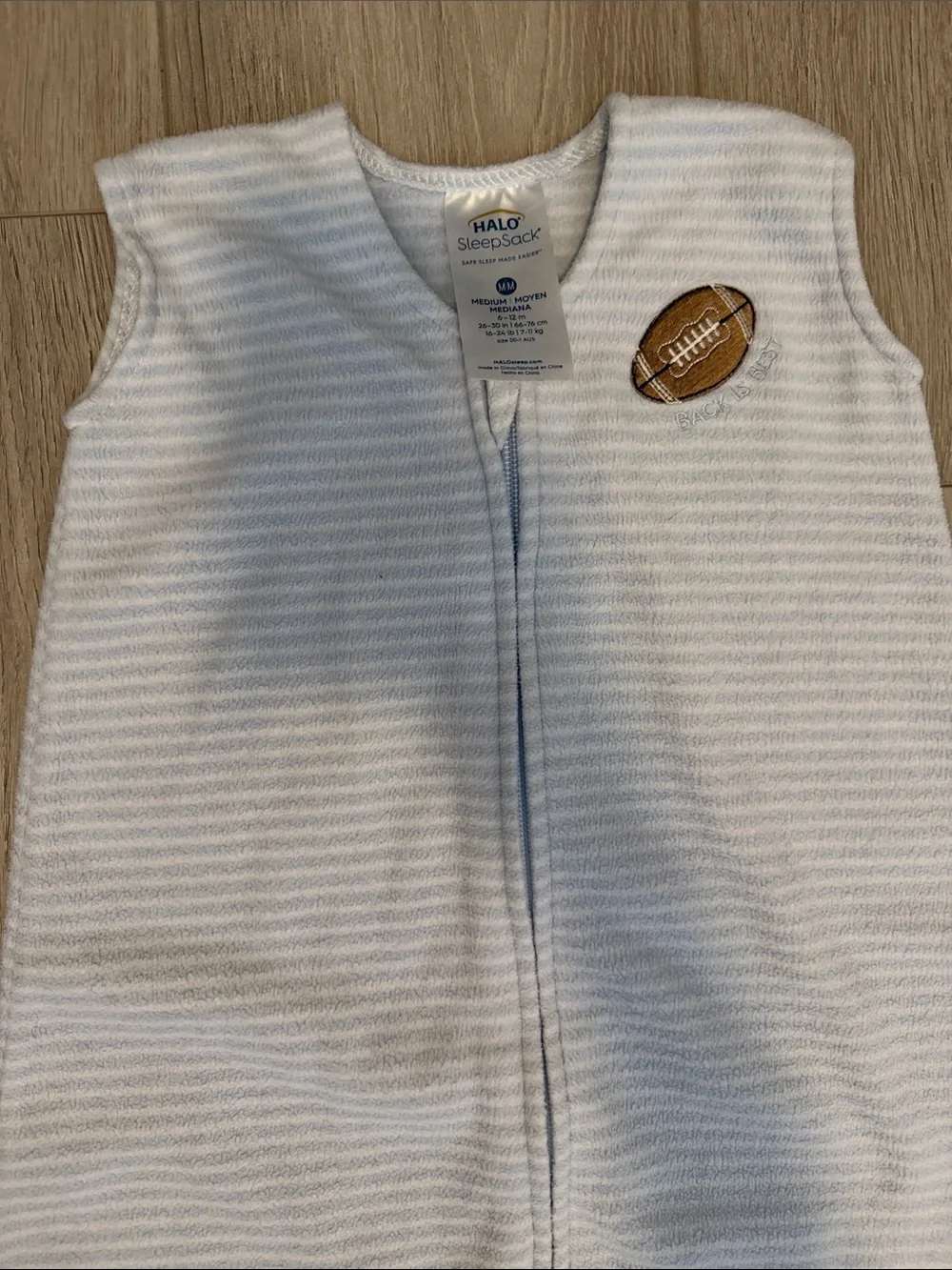 Halo Size M Baby Sleeveless Wearable Blanket in White and Light Gray Stripe